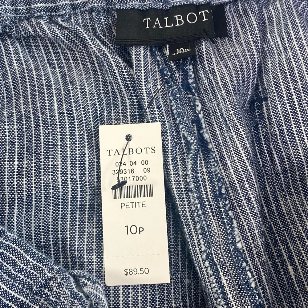 NWT Talbot's Women's Washed Linen Wide Leg Pants Striped Blue White Size 10P - Picture 7 of 10